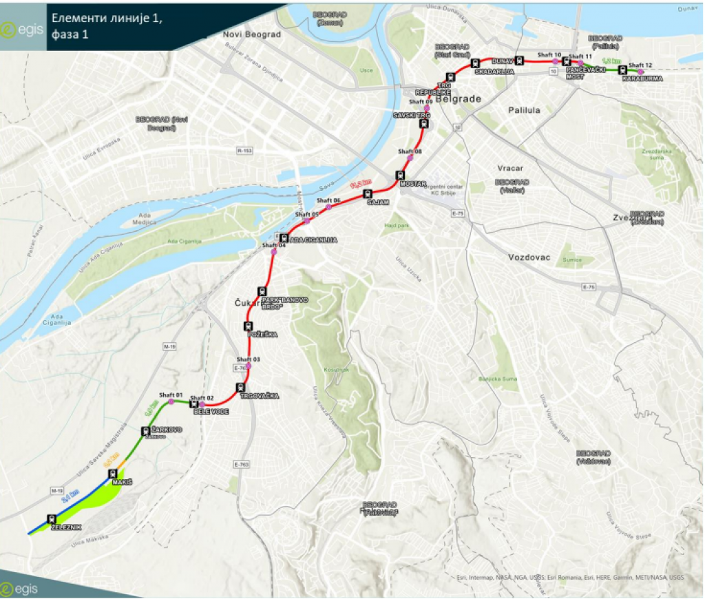 The route of line 1, the position of the stations and the openings